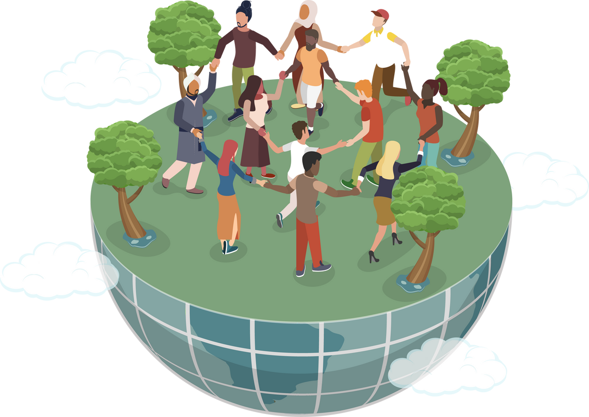 3D Isometric Flat  Conceptual Illustration of International Community